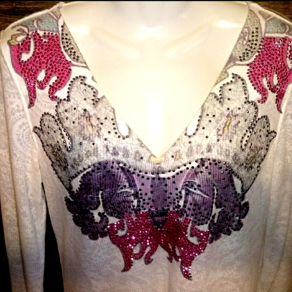 One World Top Size M Waffle Rhinestone Paisley NEW - Picture 9 of 16